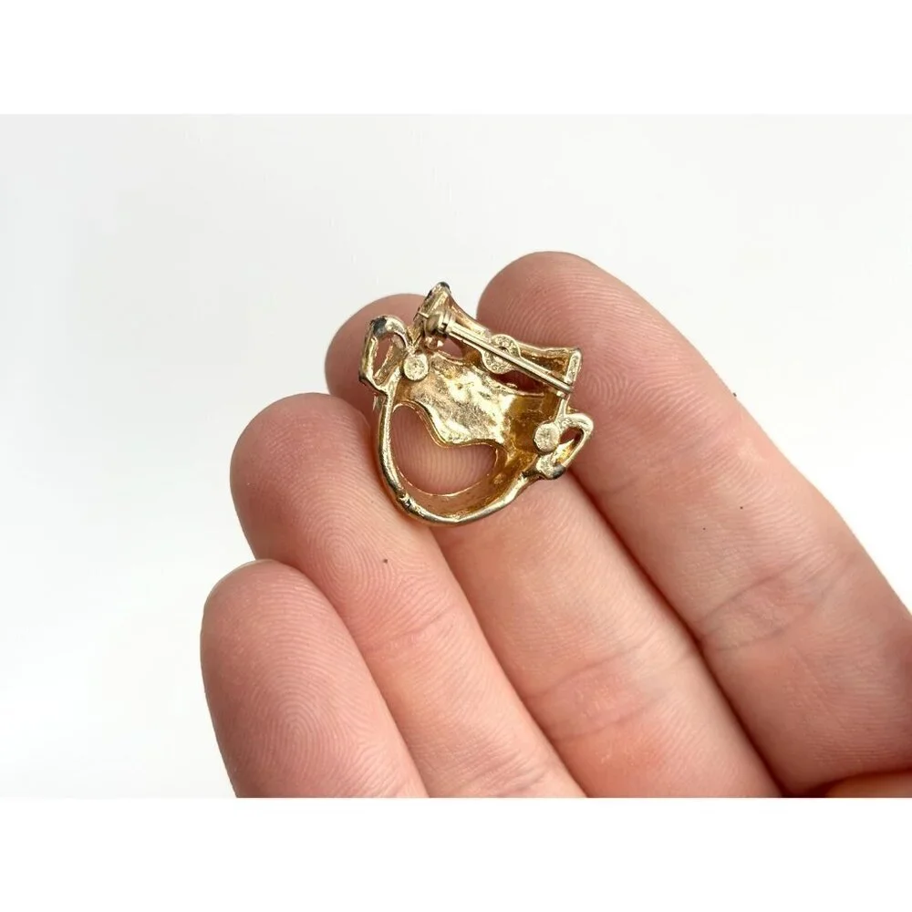 Happy Mask Gold Toned Vintage Costume Jewelry Brooch | Lapel Pin